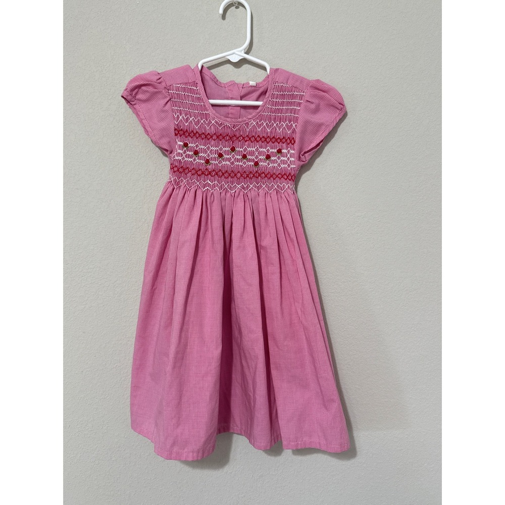 Pink Gingham Smocked Dress Toddler 24M Pink Gingham Floral Embroidered
